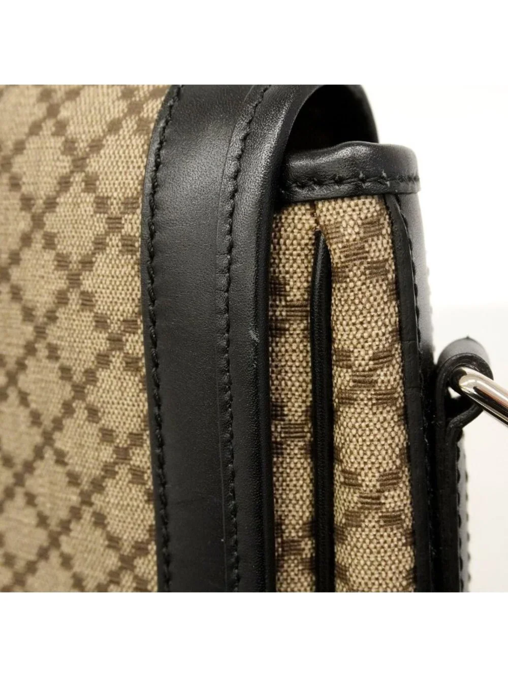 Gucci Shoulder Bag Diamante Beige Black Silver